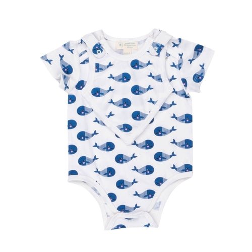 Smart Short Sleeve Bodysuit + Bib - Blue Whale - Busy Bee Bazaar