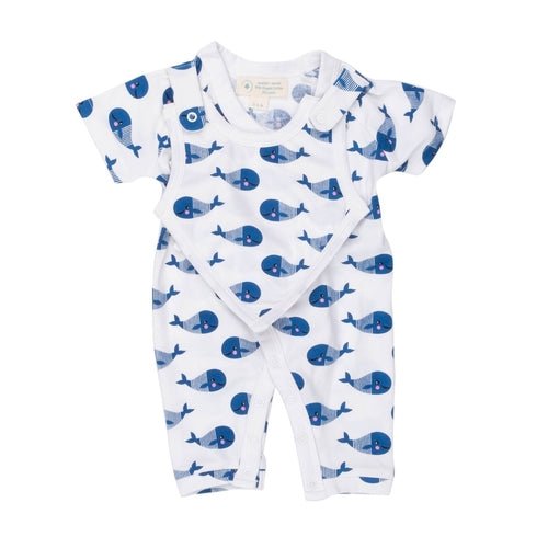 Smart Short Sleeve Kimono Romper + Bib - Blue Whale - Busy Bee Bazaar