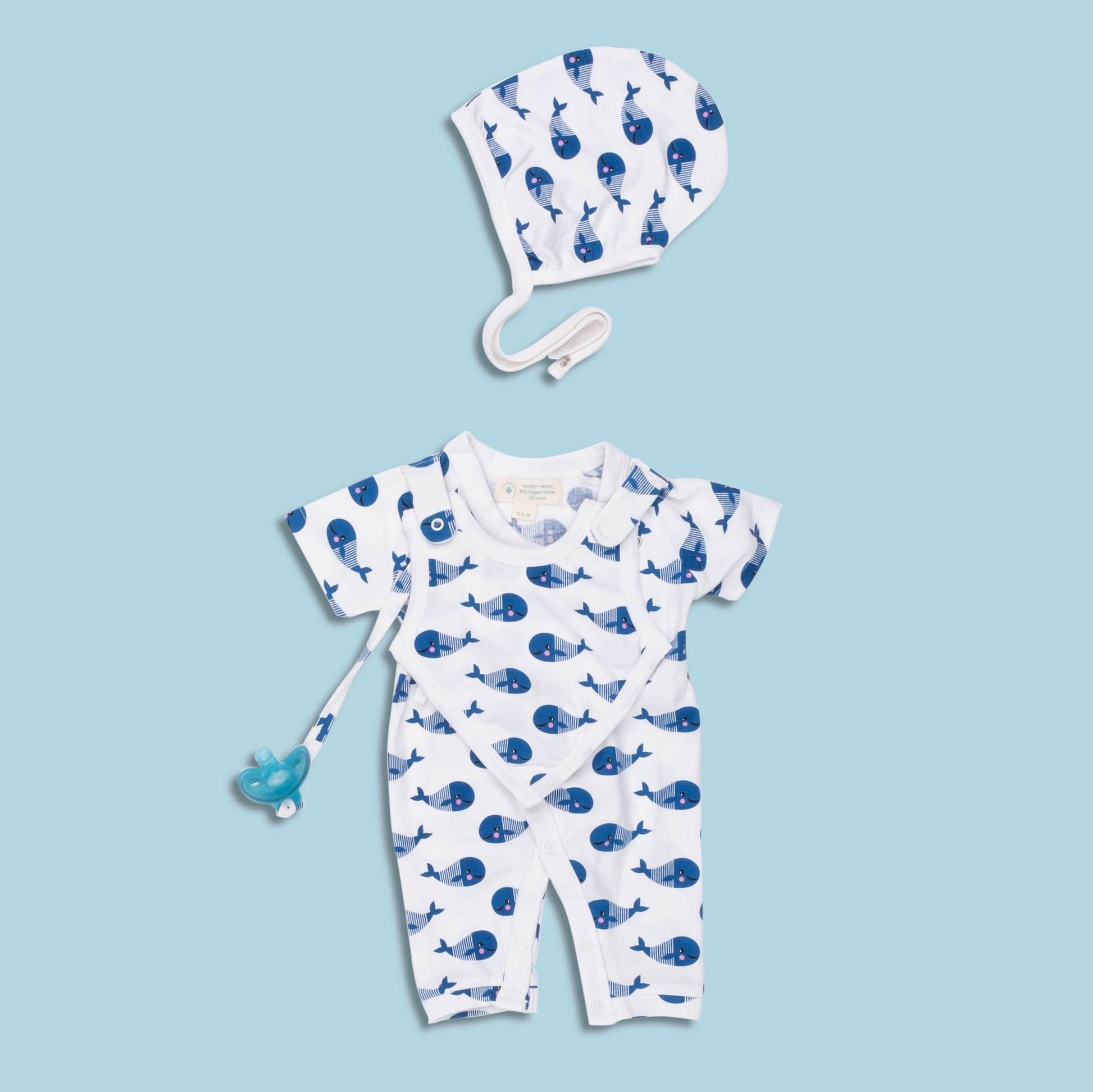 Smart Short Sleeve Kimono Romper + Bib - Blue Whale - Busy Bee Bazaar