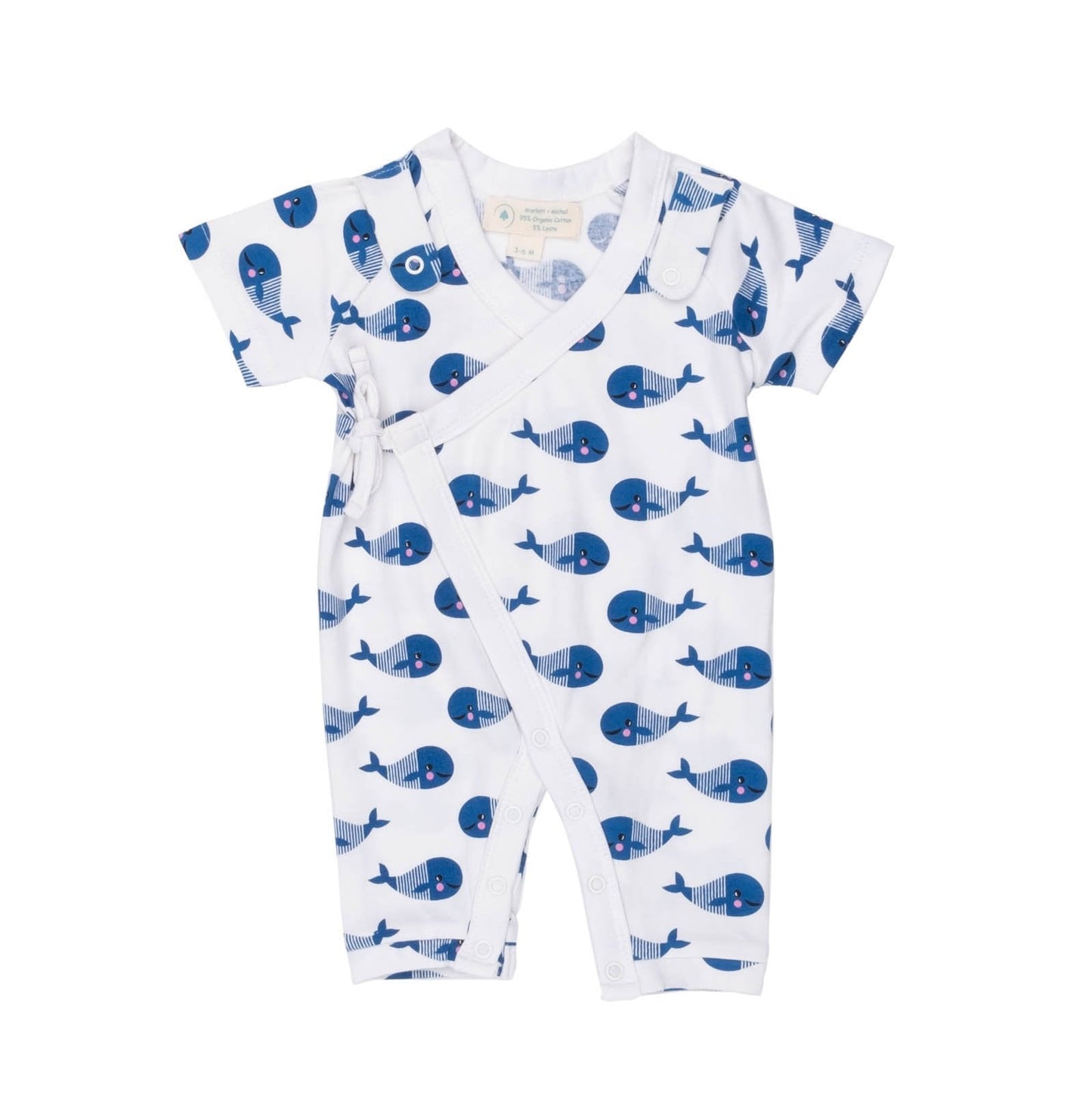 Smart Short Sleeve Kimono Romper + Bib - Blue Whale - Busy Bee Bazaar