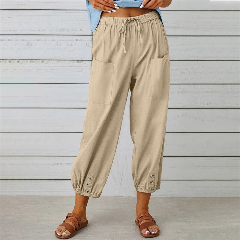 Solid Color Drawstring Elastic Waist Work Trousers - Busy Bee Bazaar