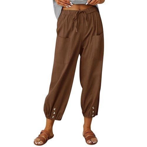 Solid Color Drawstring Elastic Waist Work Trousers - Busy Bee Bazaar