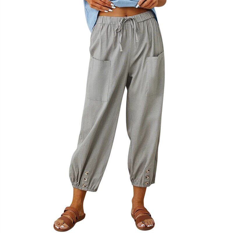 Solid Color Drawstring Elastic Waist Work Trousers - Busy Bee Bazaar