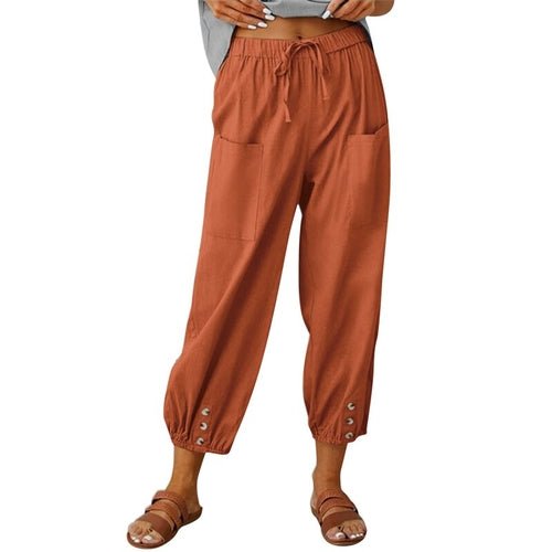 Solid Color Drawstring Elastic Waist Work Trousers - Busy Bee Bazaar