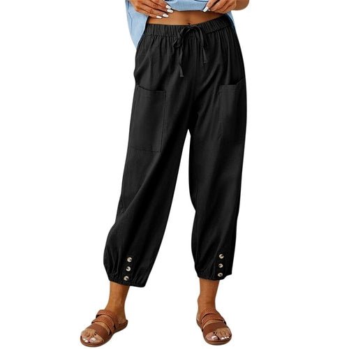 Solid Color Drawstring Elastic Waist Work Trousers - Busy Bee Bazaar