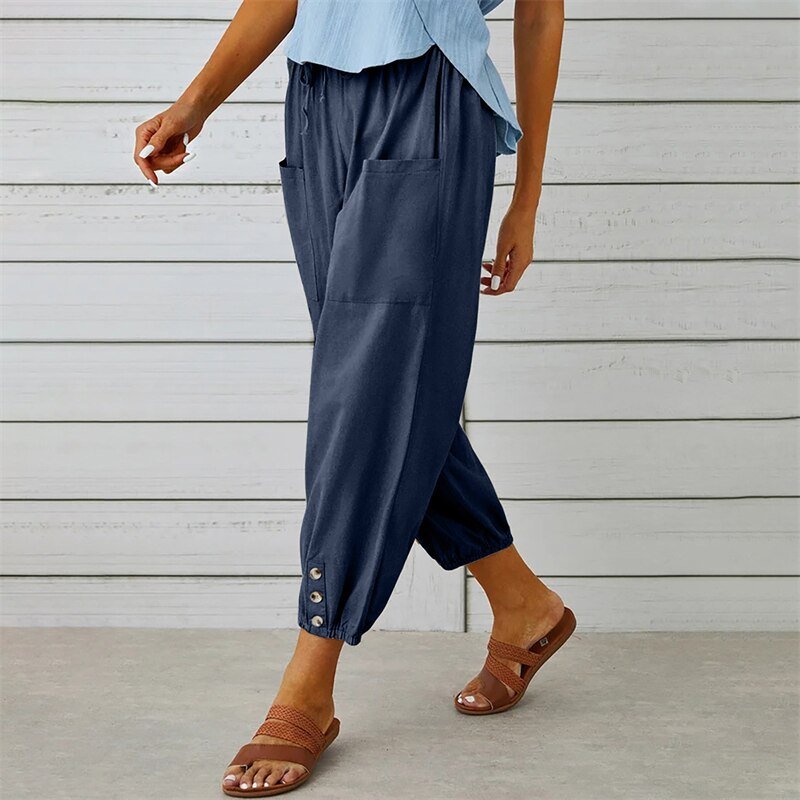 Solid Color Drawstring Elastic Waist Work Trousers - Busy Bee Bazaar