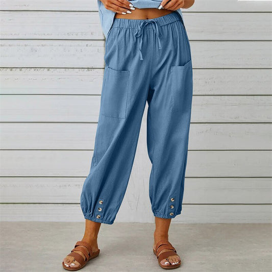 Solid Color Drawstring Elastic Waist Work Trousers - Busy Bee Bazaar