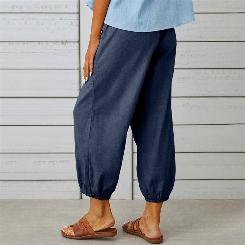 Solid Color Drawstring Elastic Waist Work Trousers - Busy Bee Bazaar