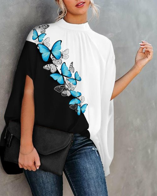 Summer Casual Fashion Print Split Batwing Sleeve Top - Busy Bee Bazaar