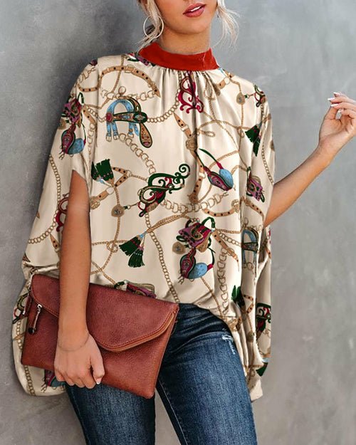 Summer Casual Fashion Print Split Batwing Sleeve Top - Busy Bee Bazaar