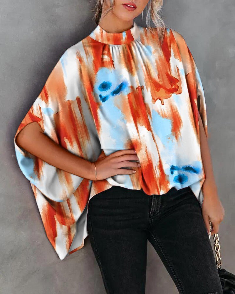 Summer Casual Fashion Print Split Batwing Sleeve Top - Busy Bee Bazaar