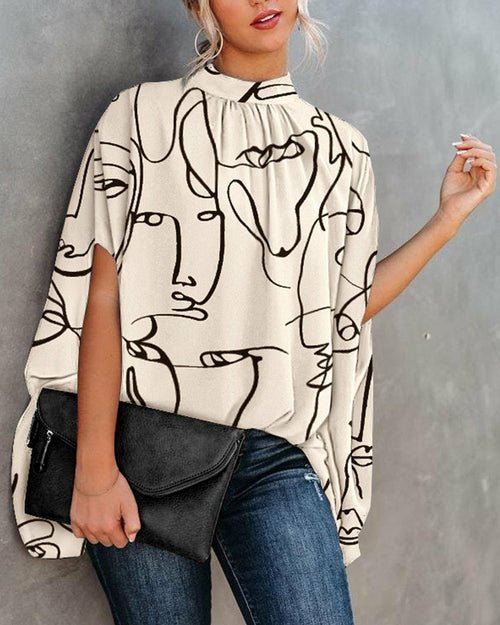 Summer Casual Fashion Print Split Batwing Sleeve Top - Busy Bee Bazaar