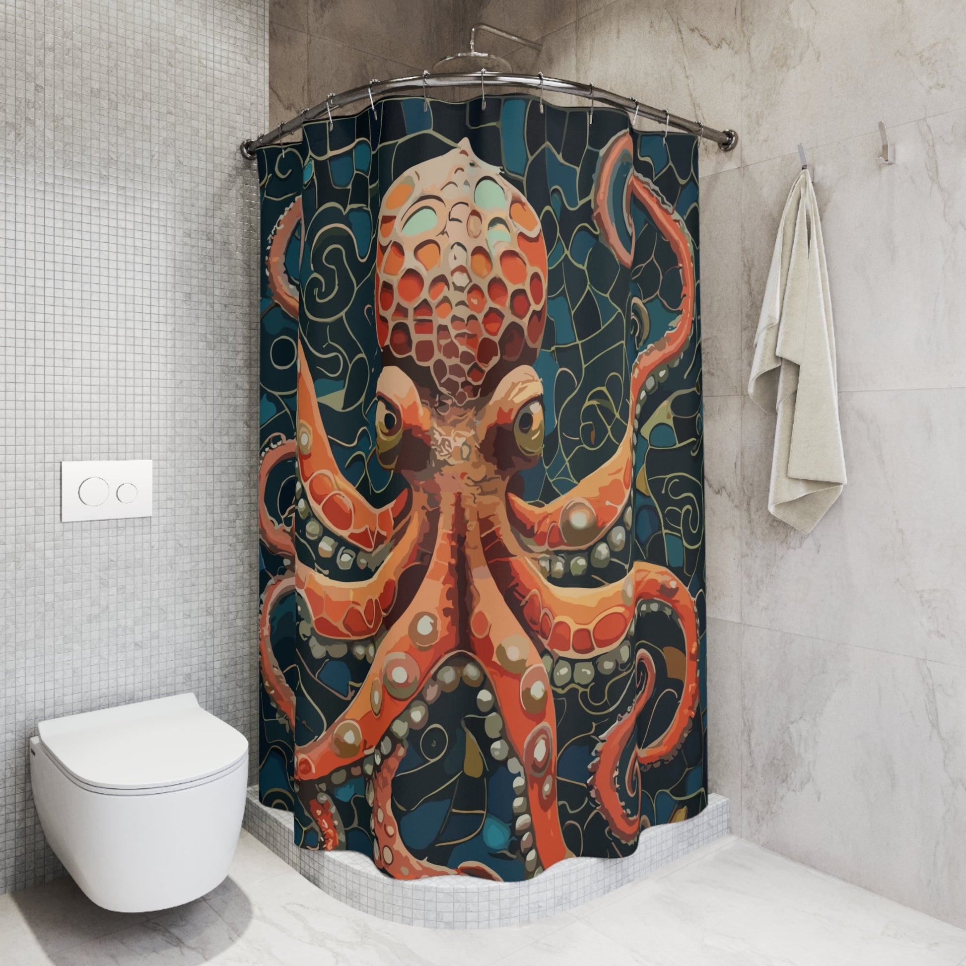 Tile Mosaic Octopus Polyester Shower Curtain - Busy Bee Bazaar