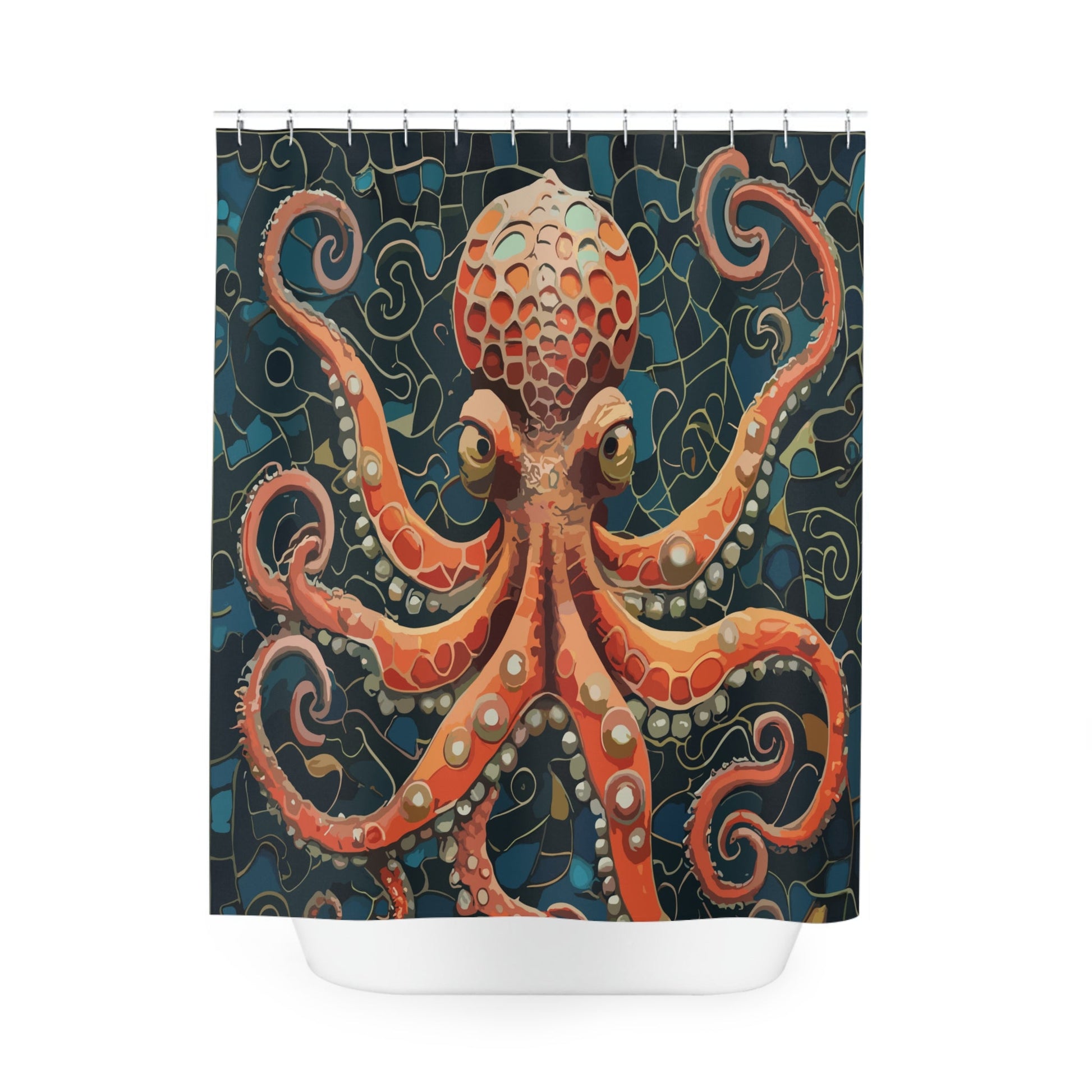 Tile Mosaic Octopus Polyester Shower Curtain - Busy Bee Bazaar