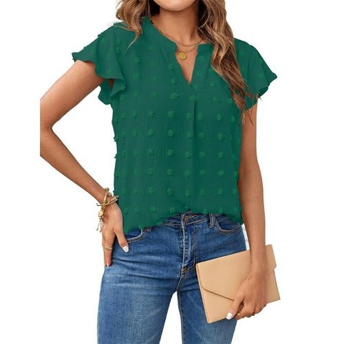 V-neck Ruffled Short Sleeve Shirt - Busy Bee Bazaar