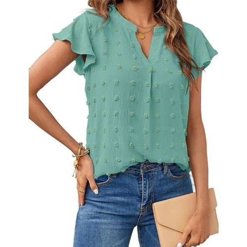 V-neck Ruffled Short Sleeve Shirt - Busy Bee Bazaar