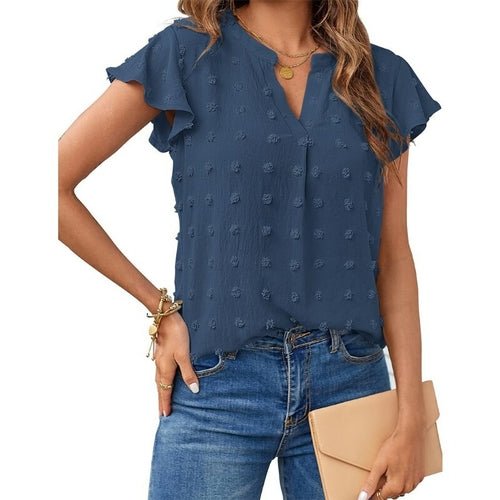 V-neck Ruffled Short Sleeve Shirt - Busy Bee Bazaar