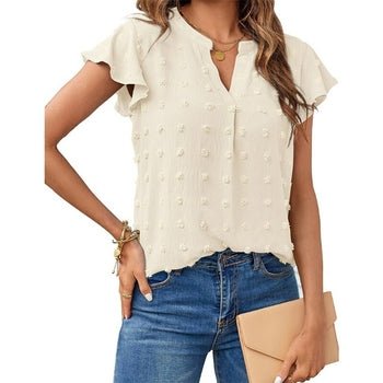 V-neck Ruffled Short Sleeve Shirt - Busy Bee Bazaar