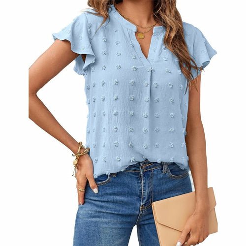 V-neck Ruffled Short Sleeve Shirt - Busy Bee Bazaar