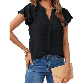 V-neck Ruffled Short Sleeve Shirt - Busy Bee Bazaar