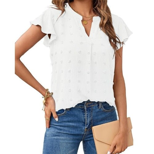 V-neck Ruffled Short Sleeve Shirt - Busy Bee Bazaar