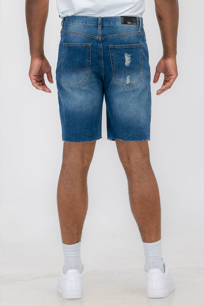 Washed Distressed Denim Shorts - Busy Bee Bazaar