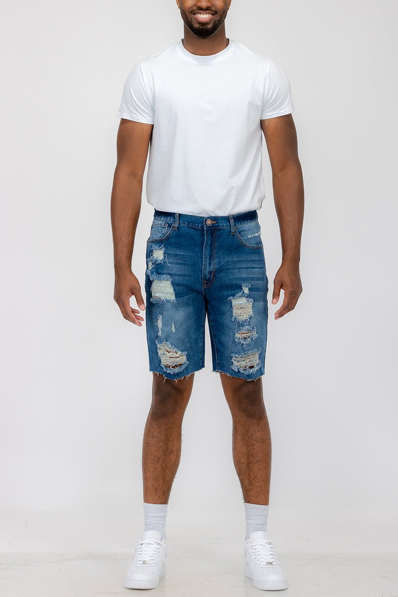 Washed Distressed Denim Shorts - Busy Bee Bazaar