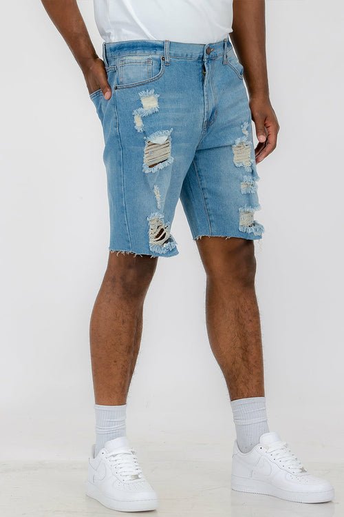 Washed Distressed Denim Shorts - Busy Bee Bazaar