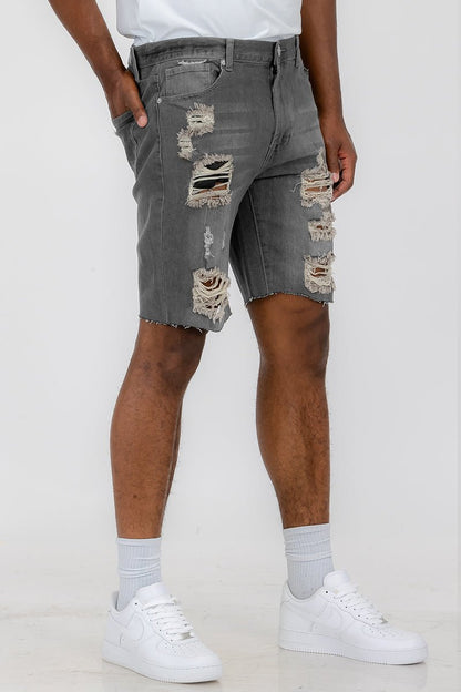 Washed Distressed Denim Shorts - Busy Bee Bazaar