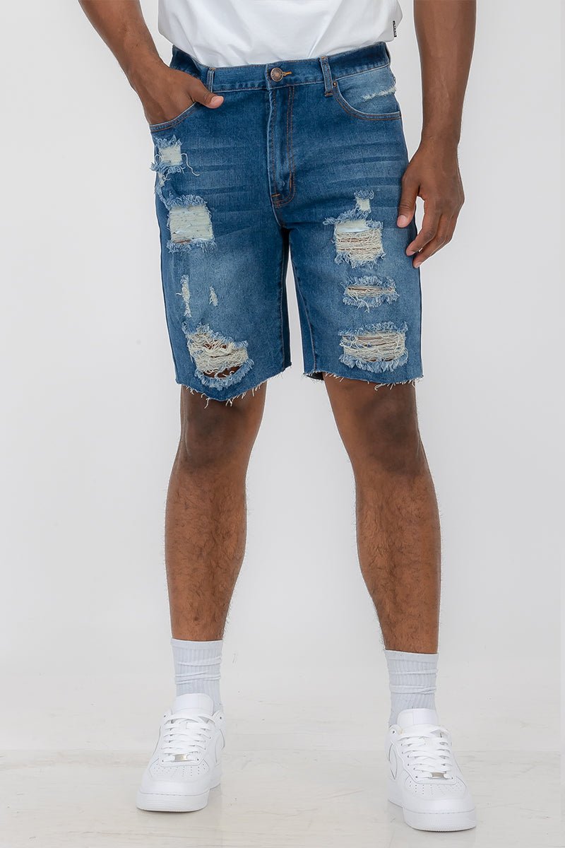 Washed Distressed Denim Shorts - Busy Bee Bazaar