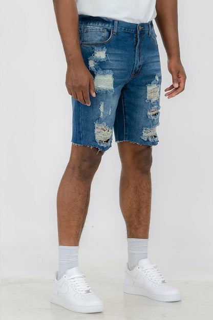 Washed Distressed Denim Shorts - Busy Bee Bazaar