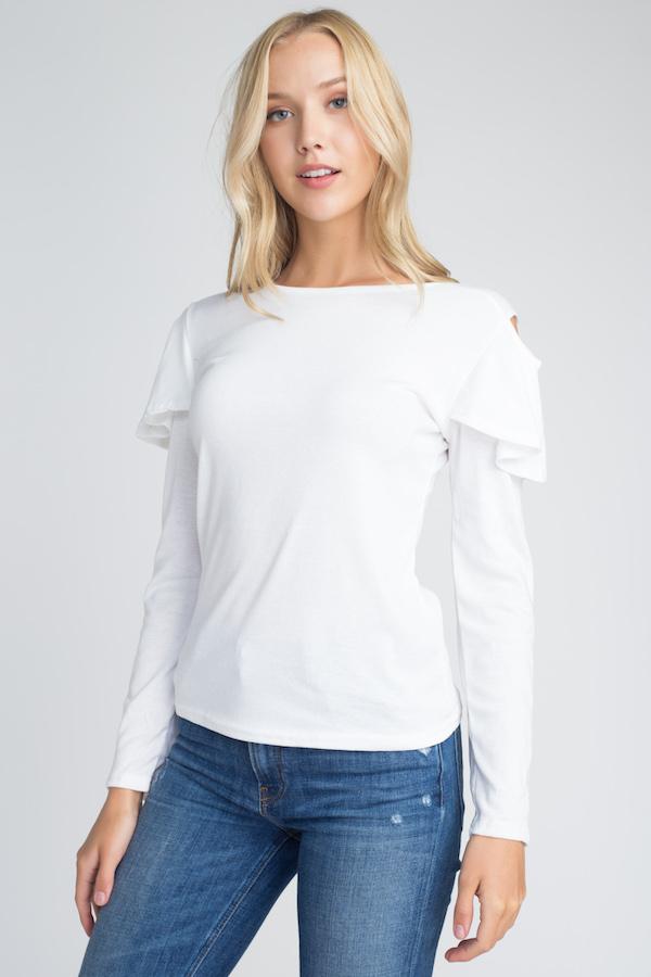 Women's Cold Shoulder Ruffle Long Sleeve Top - Busy Bee Bazaar