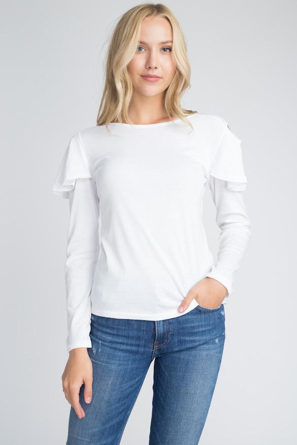 Women's Cold Shoulder Ruffle Long Sleeve Top - Busy Bee Bazaar