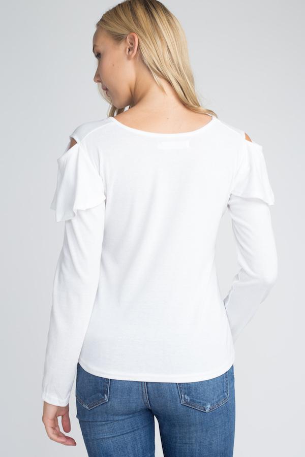 Women's Cold Shoulder Ruffle Long Sleeve Top - Busy Bee Bazaar