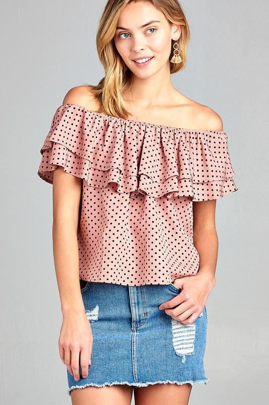 Women's Double Ruffle Off Shoulder Polka Dot Top - Busy Bee Bazaar