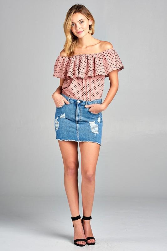 Women's Double Ruffle Off Shoulder Polka Dot Top - Busy Bee Bazaar