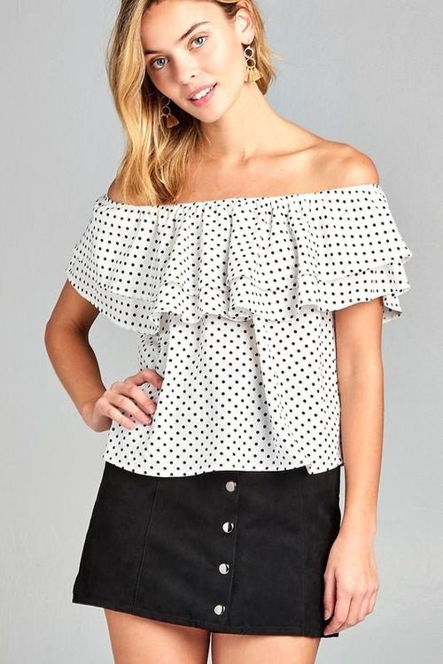 Women's Double Ruffle Off Shoulder Polka Dot Top - Busy Bee Bazaar