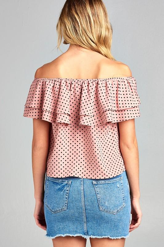 Women's Double Ruffle Off Shoulder Polka Dot Top - Busy Bee Bazaar