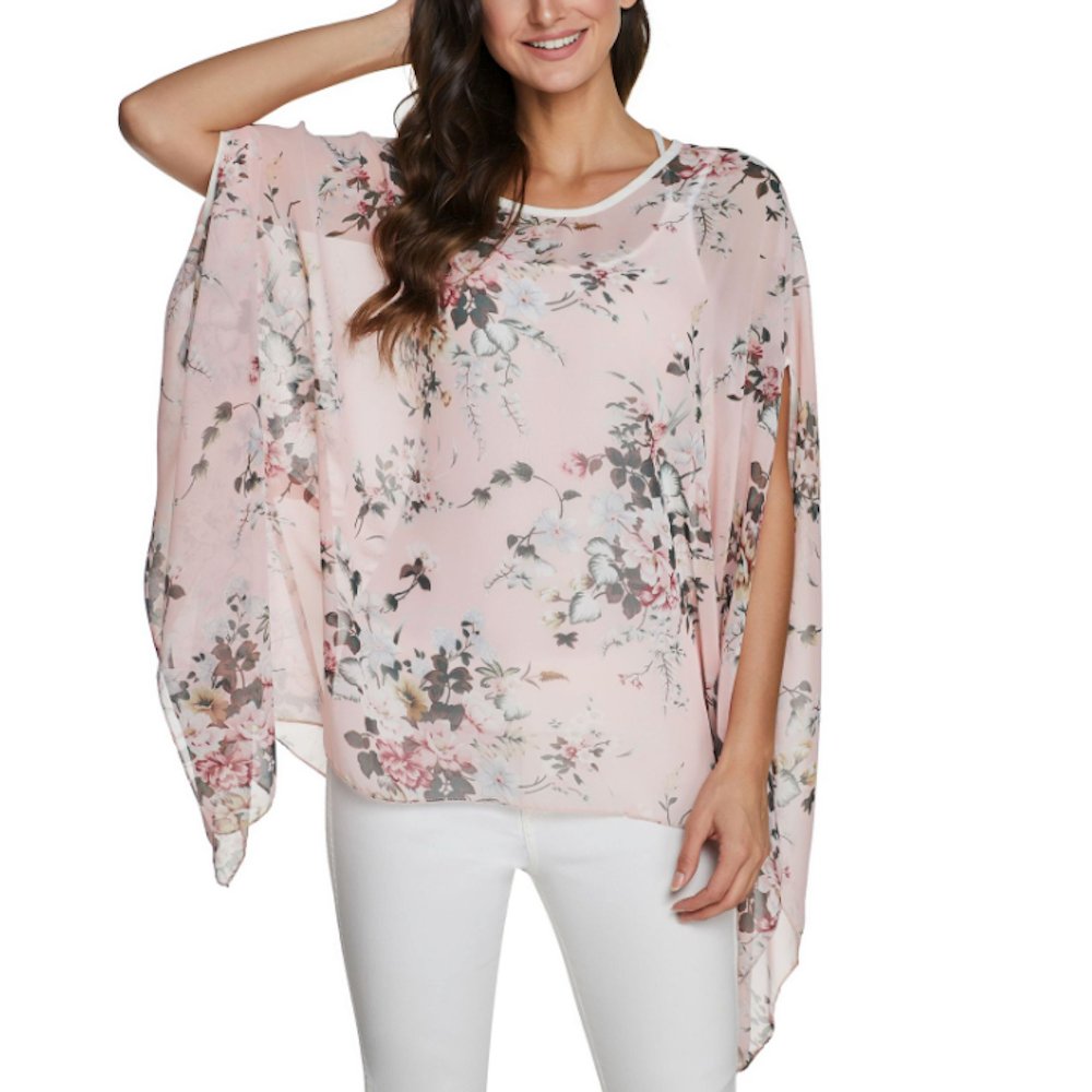 Womens Flowy Chiffon Tunic with Floral Print - Busy Bee Bazaar