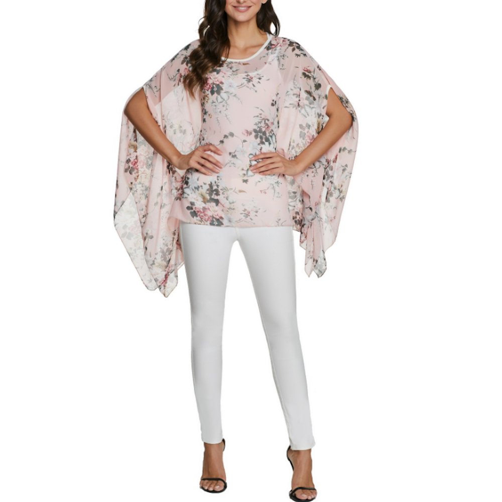 Womens Flowy Chiffon Tunic with Floral Print - Busy Bee Bazaar