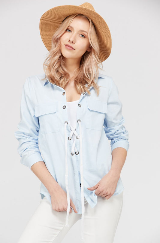 Women's Lace Up Blouse Top - Busy Bee Bazaar