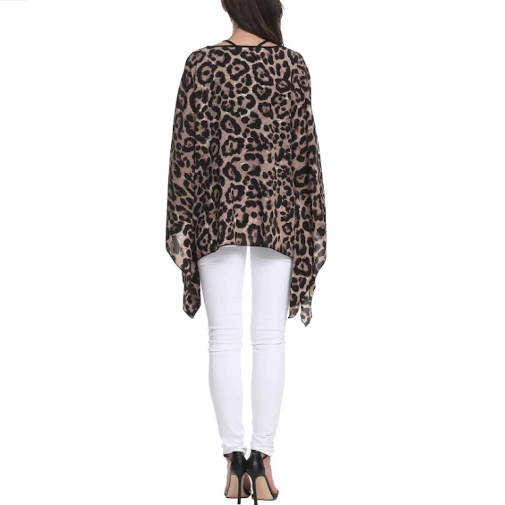 Womens Leopard Print Batwing Chiffon Top - Busy Bee Bazaar