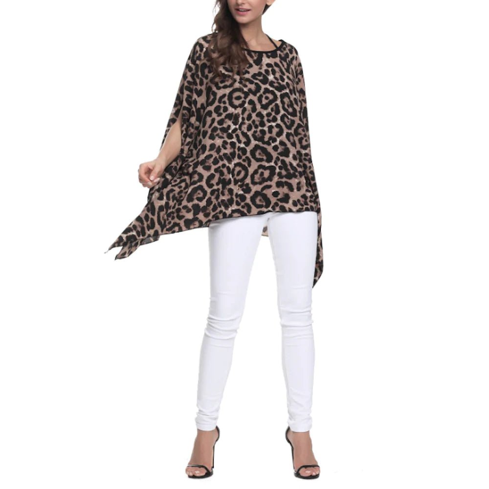 Womens Leopard Print Batwing Chiffon Top - Busy Bee Bazaar