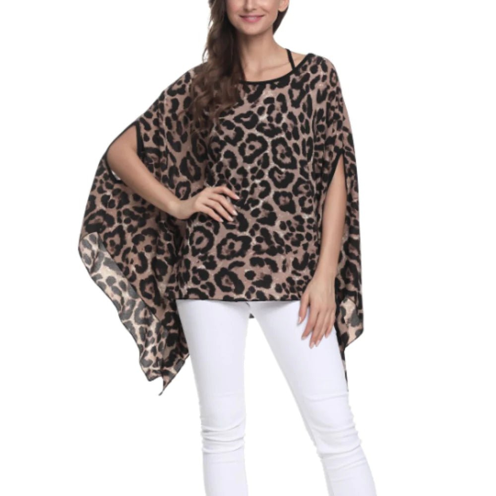 Womens Leopard Print Batwing Chiffon Top - Busy Bee Bazaar