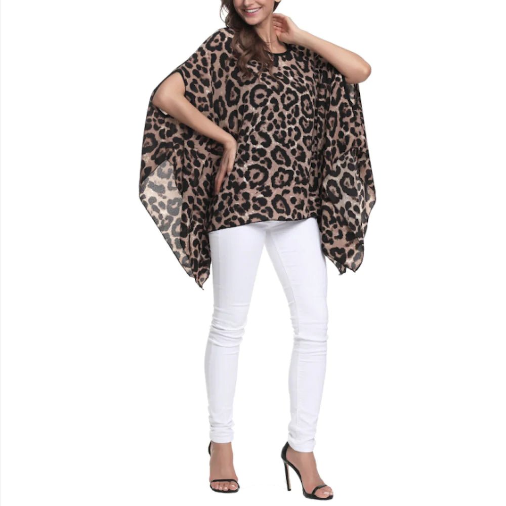 Womens Leopard Print Batwing Chiffon Top - Busy Bee Bazaar