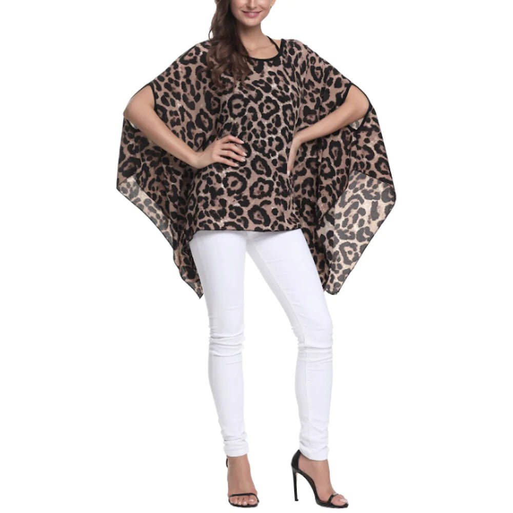 Womens Leopard Print Batwing Chiffon Top - Busy Bee Bazaar