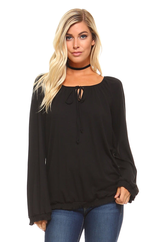 Women's Long Sleeve Solid Peasant Top - Busy Bee Bazaar