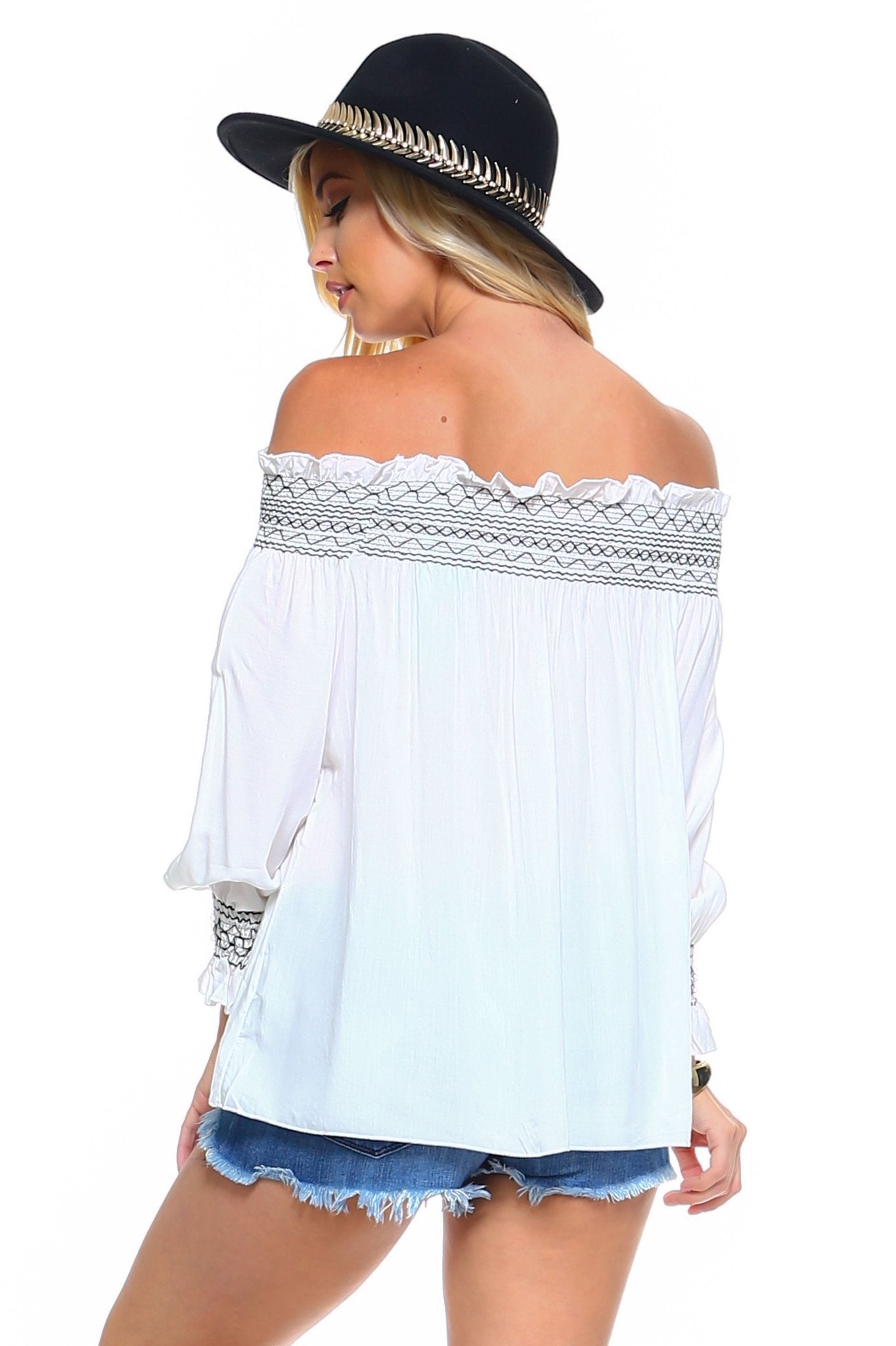 Women's Off Shoulder Stripe Smocked Elastic Top - Busy Bee Bazaar