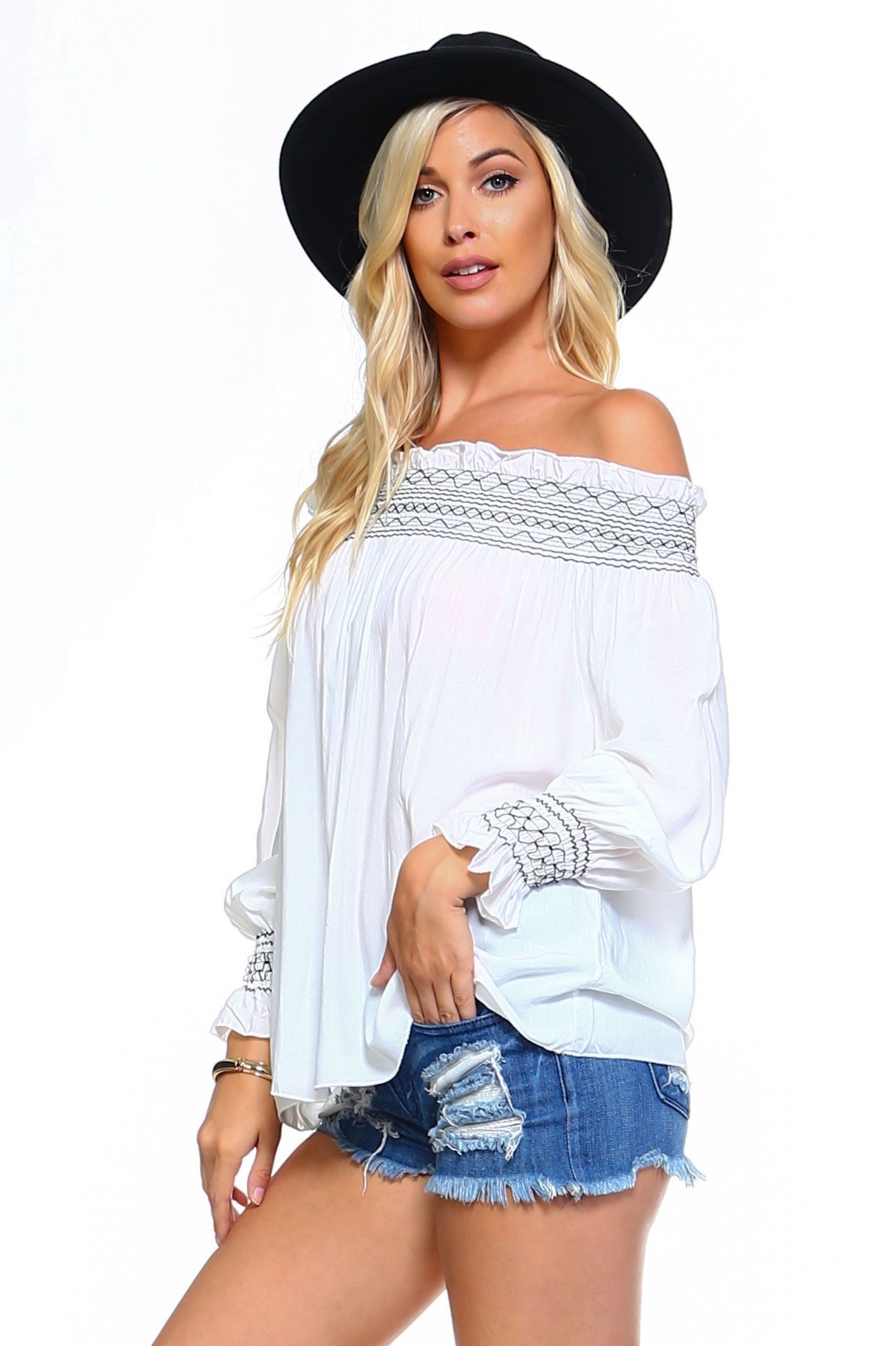 Women's Off Shoulder Stripe Smocked Elastic Top - Busy Bee Bazaar