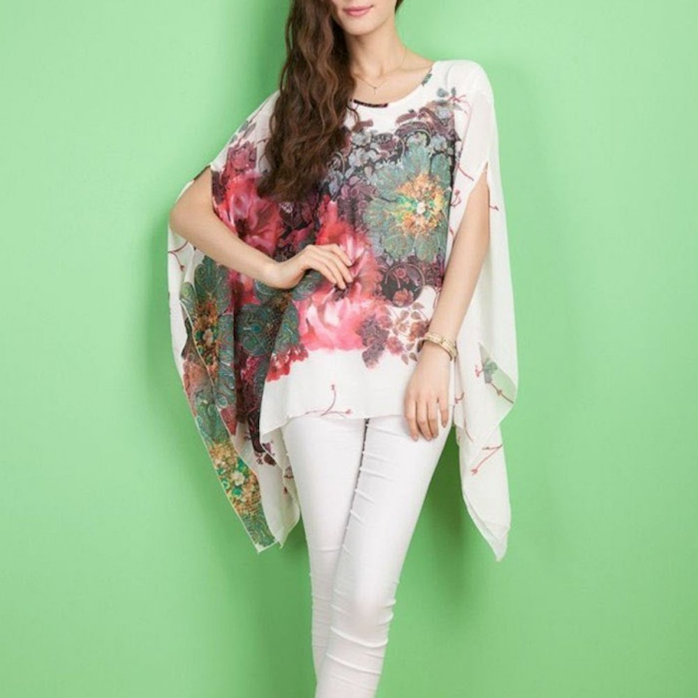 Womens Peony Batwing Chiffon Top - Busy Bee Bazaar